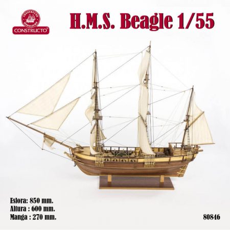 constructo 80846 HMS Beagle 1/55 Kit de construcción tradicional en madera, casco por cuadernas con doble forro.
