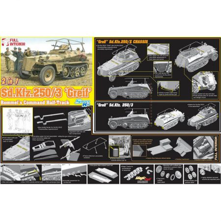 dragon 6911 Sd.Kfz.250/3 “Greif” (2 in 1) 1/35 Kit en plástico para montar y pintar. Se puede montar como Sd.Kfz.250/3 estandar o el Sd.Kfz.250/Z Greif de Rommel.