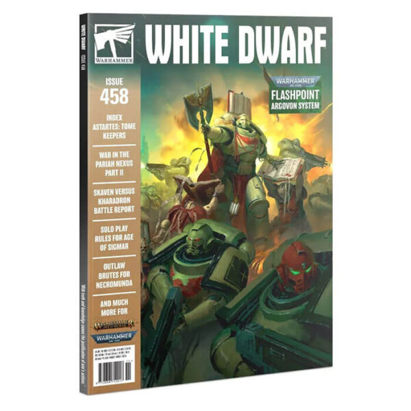 White Dwarf nº 458 revista en Inglés La revista White Dwarf esta centrada en el universo de los juegos de Games Workshop, Warhammer,Warhammer 40k, Age of Sigmar, Warhammer Underworld, etc.