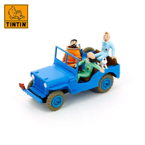 tintin 29509 Blue jeep -Tintin en Destino la Luna Tintin in the cars Coche de colección en metal, incluye figura de personaje.