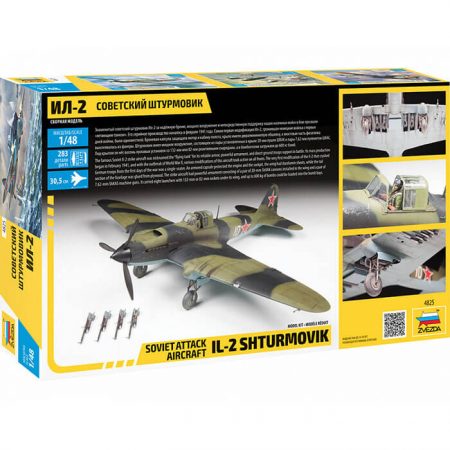 zvezda 4825 Soviet IL-2 Shturmovik Attack Aircraft 1/48 Kit en plástico para montar y pintar. Incluye figura del piloto.