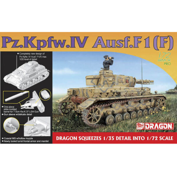 dragon 7321 Pz.Kpfw.IV Ausf.F1(F) 1/72 Kit en plástico para montar y pintar. Hoja de calcas con 7 decoraciones.