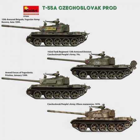 miniart 37084 T-55A Czechoslovak Production 1/35 Kit en plástico para montar y pintar. Incluye piezas en fotograbado y cadenas por eslabones individuales.