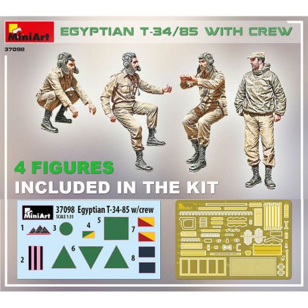 miniart 37098 Egyptian T-34/85 with crew Kit en plástico para montar y pintar. Incluye 4 figuras de tripulación.
