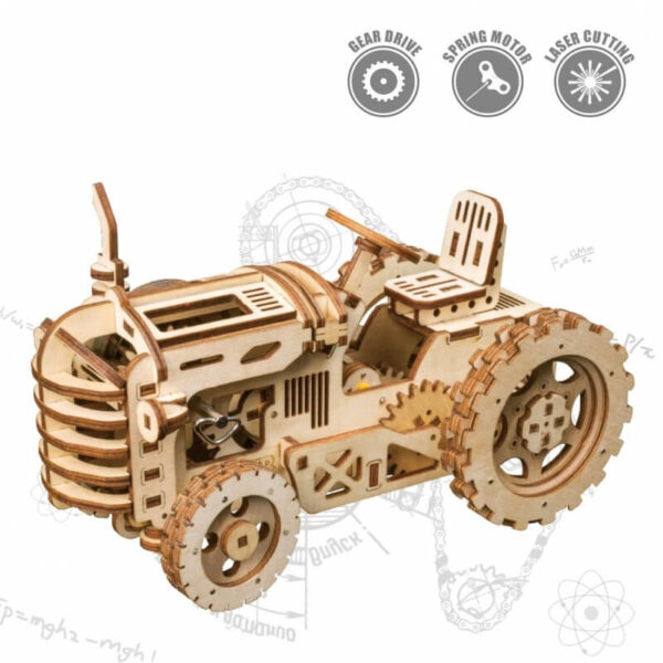 rokr lk401 Tractor a cuerda Maqueta 3D de madera de montaje sin pegamento, y con  movimiento a cuerda.
