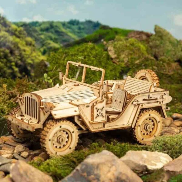 rokr mc701 Army field car Jeep Maqueta en madera de 369 piezas con un increíble nivel de detalle.