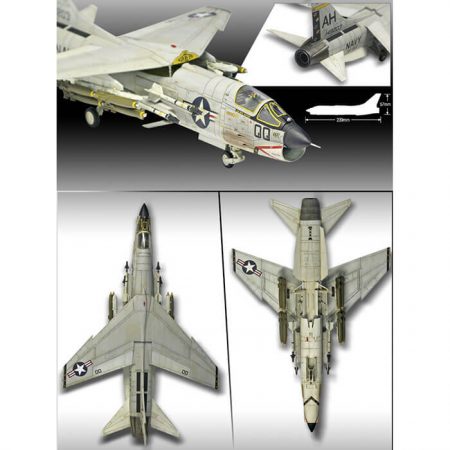 Academy 12521 USN F-8E VF-162 The Hunters 1/72 Kit en plástico para montar y pintar. Incluye armamento . Se puede montar con el aerofreno en posición abierta o cerrada. Hoja de calcas por Cartograf con 2 decoraciones de los escuadrones VF-162 The Hunters y VF-103 Sluggers.