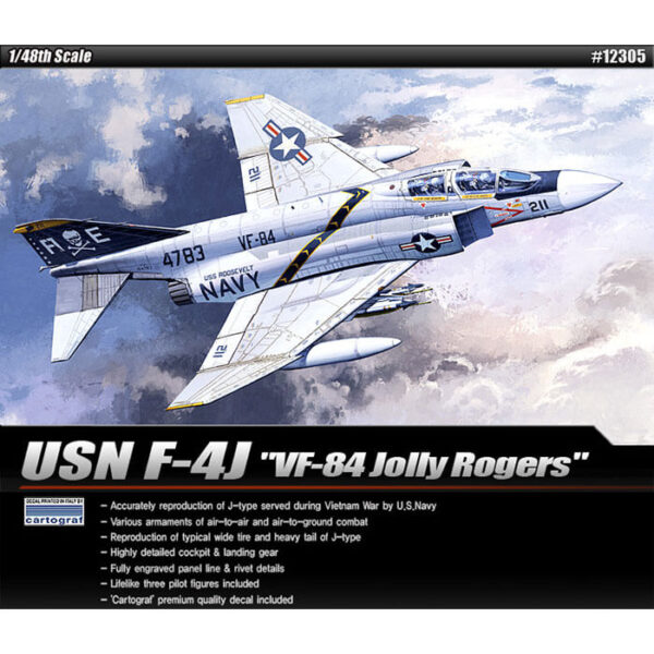 academy 12305 USN F-4J VF-84 Jolly Rogers 1/48 Kit en plástico para montar y pintar. Incluye armamento completo