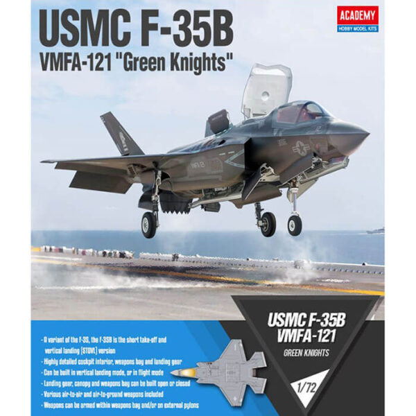 academy 12569 USMC F-35B VMFA-121 Green Knights 1/72 Kit en plástico para montar y pintar. Se puede montar en modo de aterrizaje vertical o de vuelo.