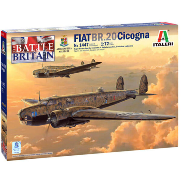 italeri 1447 FIAT BR.20 Cicogna 1/72 Kit en plástico para montar y pintar. Hoja de calcas con 5 decoraciones