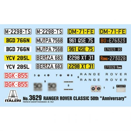 italeri 3629 RANGE ROVER Classic 50th Anniversary 1/24 Kit en plástico para montar y pintar.