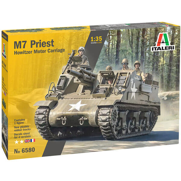 italeri 6580 M7 Priest 1/35 Howitzer Motor Carriage kit en plástico parta montar y pintar. Hoja de calcas con 4 decoraciones