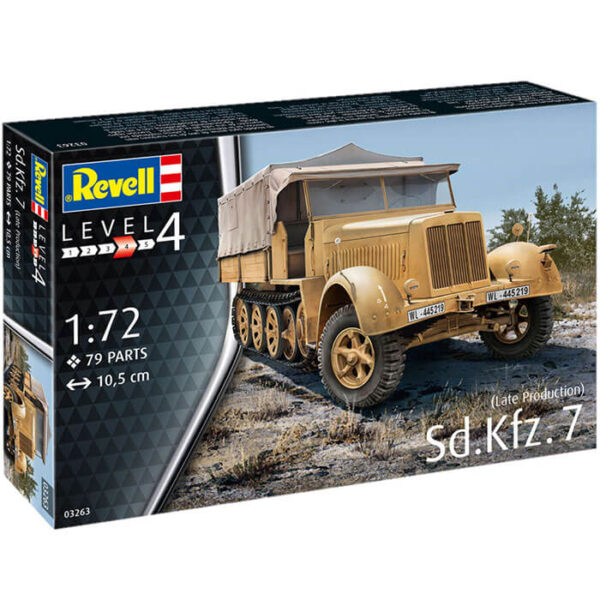 revell 03263 Sd.Kfz.7 Late Production 1/72 Kit en plástico para montar y pintar. Hoja de calcas con 2 decoraciones.