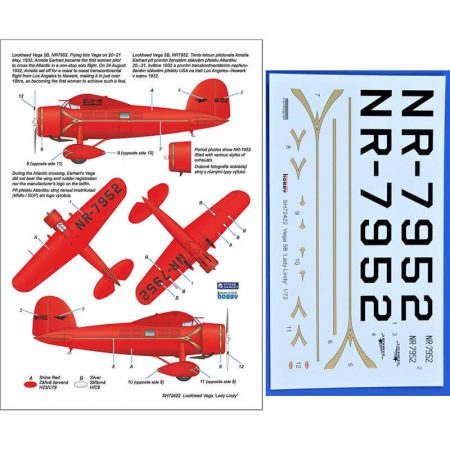 special hobby sh72422 Lockheed Vega Model 5 'Lady Lindy' 1/72 Kit en plástico para montar y pintar. Hoja de calcas por Cartograf del avión pilotado por Amelia Earhart en Mayo 1932 con el que se convirtió en la primera mujer en cruzar el atlántico en solitario y sin escalas.