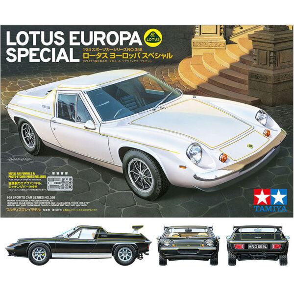 tamiya 24358 Lotus Europa Special 1/24 Kit en plástico para montar y pintar, incluye piezas en fotograbado y metal. Incluye 2 tipos de ruedas: estándar o RS Watanabe de 8 radios.