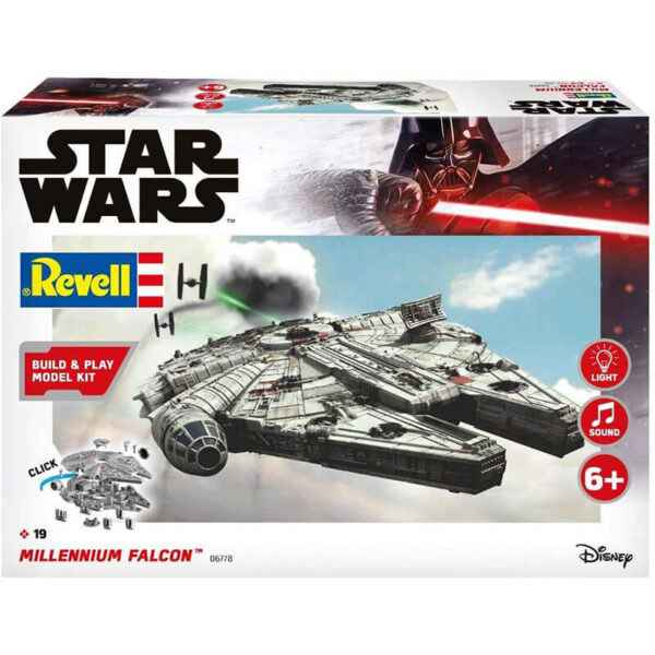 Revell 06778 Star Wars Millennium Falcon 1/164 Kit en plástico de montaje fácil, no necesita pegamento ni pintura. Incluye luces y sonidos.