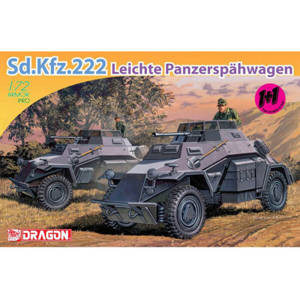 dragon 7393 Sd.Kfz.222 Leichte Panzerspahwagen 1+1 1/72 Kit en plástico para montar y pintar2 maquetas completas. Incluye piezas en fotograbado.