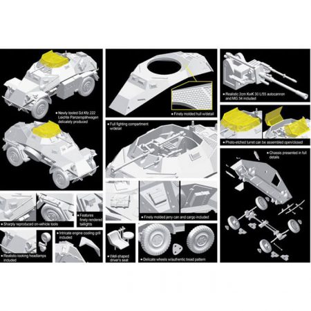 dragon 7393 Sd.Kfz.222 Leichte Panzerspahwagen 1+1 1/72 Kit en plástico para montar y pintar2 maquetas completas. Incluye piezas en fotograbado.