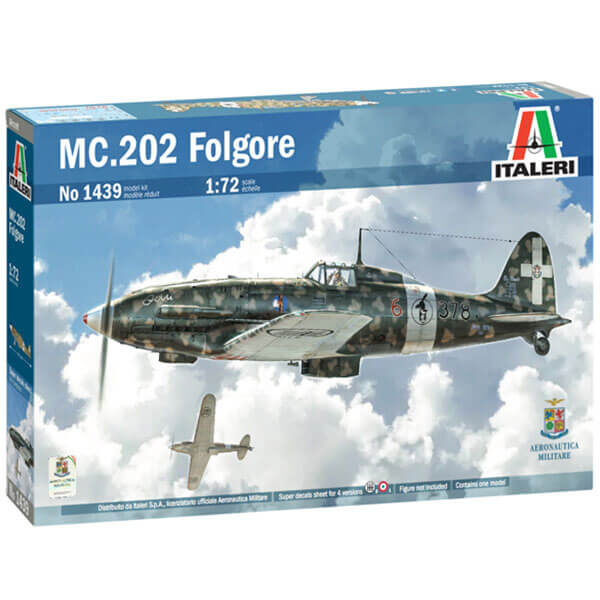 italeri 1439 Macchi MC.202 Folgore 1/72 Kit en plástico para montar y pintar. Hoja de calcas con 4 decoraciones de la Aviazione Cobelligerante Italiana y la Regia Aeronautica.