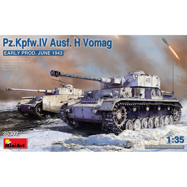 miniart 35302 Pz.Kpfw.IV Ausf. H Vomag. Early Prod. June 1943 1/35 Kit en plástico para montar y pintar. Incluye piezas en fotograbado y cadenas por eslabones individuales.