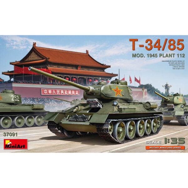 miniart 37091 T-34/85 Mod. 1945. Plant 112 1/35 Kit en plástico para montar y pintar. Incluye piezas en fotograbado y cadenas por eslabones individuales.