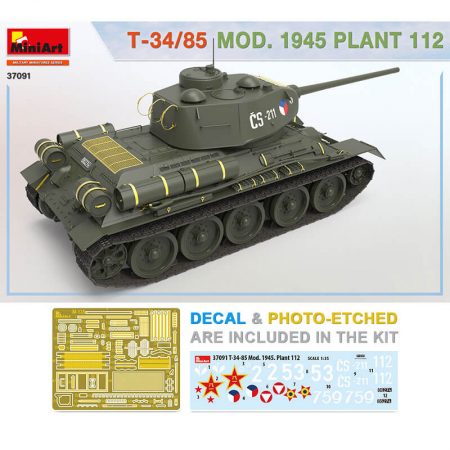 miniart 37091 T-34/85 Mod. 1945. Plant 112 1/35 Kit en plástico para montar y pintar. Incluye piezas en fotograbado y cadenas por eslabones individuales.