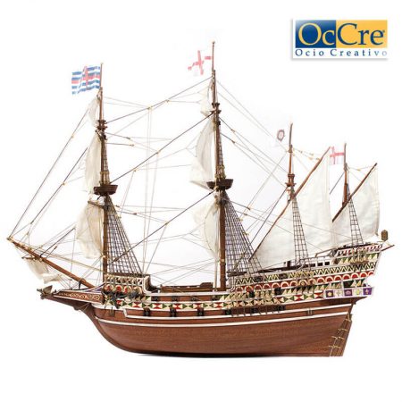 occre 13004 HMS Revenge 1/85 Galeón Inglés S.XVI Kit de construcción tradicional en madera, casco por cuadernas con doble forro.