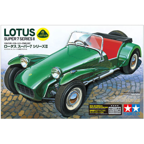tamiya 24357 Lotus Super 7 Series II 1/24 Kit en plástico para montar y pintar. Incluye piezas en fotograbado.