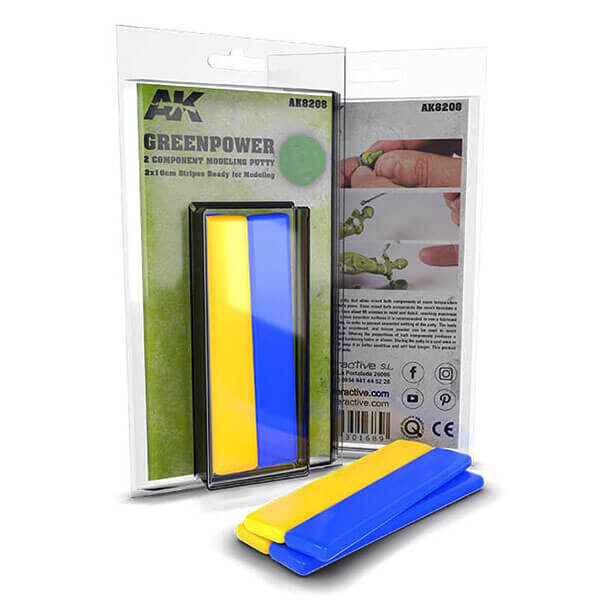 ak interactive AK8208 Greenpower Masilla Verde Masilla epoxi de modelado de 2 componentes Mezclar ambos componentes hasta conseguir una masilla verde