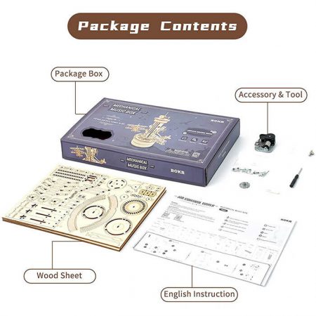 robotime rokr AMK41 Torre de control y aviones Caja de música ROKR Kit en madera para montar esta torre de control con 3 biplanos de 255 piezas. Montaje sin pegamento, únicamente ensamblando sus piezas.