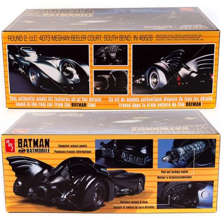 AMT1107 Batman 1989 Batmobile 1/25 With resin Batman Figure Kit en plástico para montar y pintar. Está inyectado en plástico negro con piezas cromadas y neumáticos de goma. Incluye una figura de resina del propio Batman.