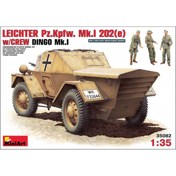 miniart 35082 LEICHTER Pz.kpfw. 202(e) w/CREW 1/35 DINGO Mk.I Kit en plástico para montar y pintar. Incluye piezas en fotograbado y 3 figuras