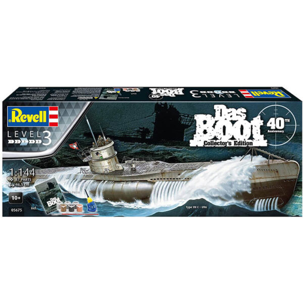 revell 05675 U-Boot Type VII C Das Boot 40th Aniversary 1/144 Edición Coleccionista Kit en plástico para montar y pintar. Incluye pegamento, pinturas, pincel y un poster conmemorativo del 40º Aniversario de la película Das Boot. 