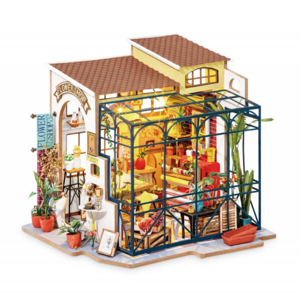 robotime rolife DG145 Happy Corner: Emily´s Flower Shop Las maquetas ROBOTIME son casas en miniatura que recrean con increíble detalle lugares de la vida diaria, a escala 1:24