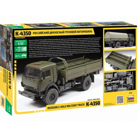 zvezda 3692 Russian 2-Axle Military Truck K-4350 1/35 Kit en plástico para montar y pintar. Hoja de calcas con 4 decoraciones para vehículos rusos.