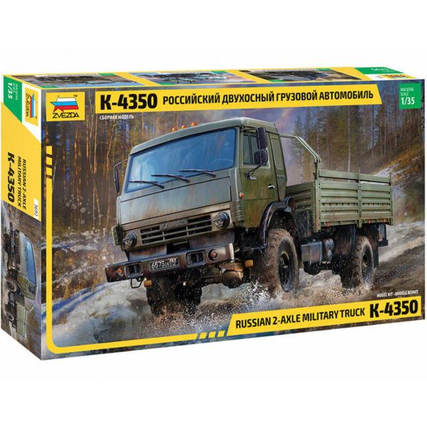 zvezda 3692 Russian 2-Axle Military Truck K-4350 1/35 Kit en plástico para montar y pintar. Hoja de calcas con 4 decoraciones para vehículos rusos.