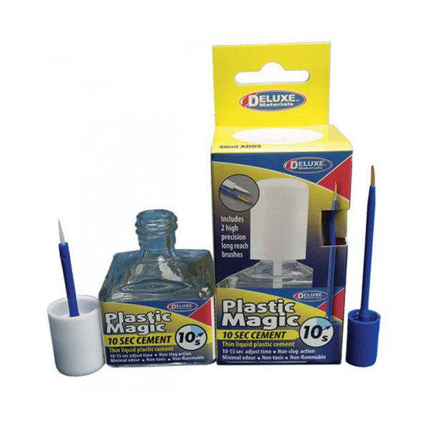 Deluxe Materials AD83 Plastic Magic 10s Glue - Adhesivo de poliestireno 40ml Adhesivo tipo fluido para poliestireno y ABS de secado ultrarrápido. Penetra por capilaridad y no deja residuos
