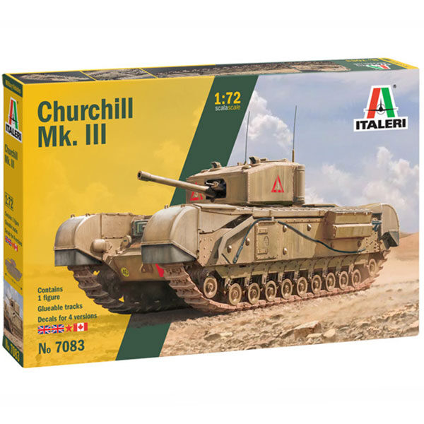 italeri 7083 Churchill Mk.III Kit en plástico para montar y pintar. Hoja de calcas con 4 decoraciones: Inglaterra, Canada y Rusia