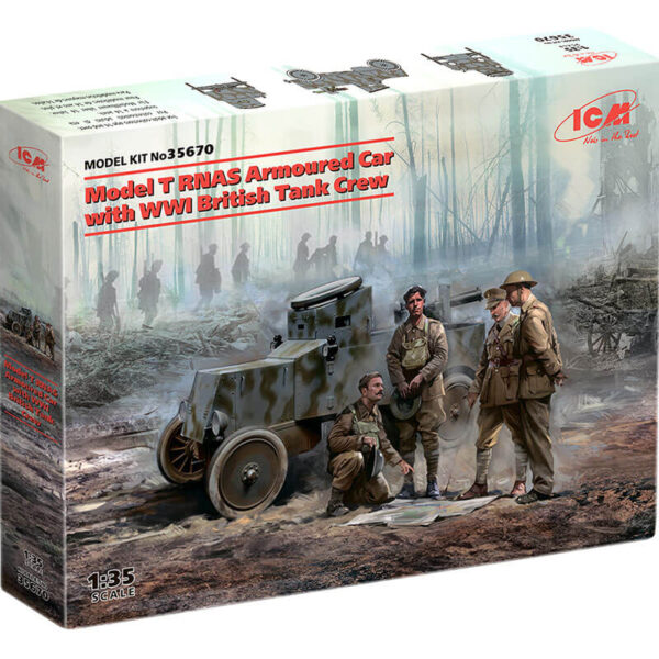 icm 35670 Model T RNAS with WWI British Tank Crew Armoured Car Kit en plástico para montar y pintar. Incluye 4 figuras.