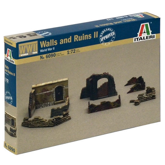 italeri 6090 Walls and Ruins II Kit en plástico para montar y pintar. Incluye ruinas, muros y trincheras de sacos.