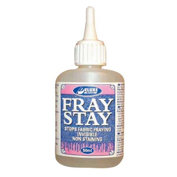 Deluxe Fray Stay Deluxe Fray Stay es un adhesivo flexible especialmente diseñado para evitar que la tela se deshilache. Seca formando una superficie invisible y no pegajosa que se puede coser cuando está seca.