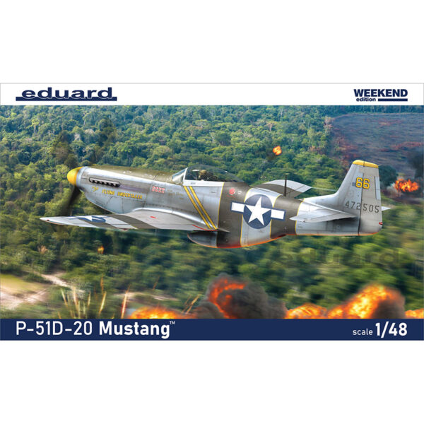 eduard 84176 P-51D-20 Mustang Weekend Edition Kit edición weekend del caza americano de la 2ª GM P-51D Mustang. Incluye piezas en plástico y fotograbado. Hoja de calcas con 4 decoraciones USAF en Europa y en el Pacífico.