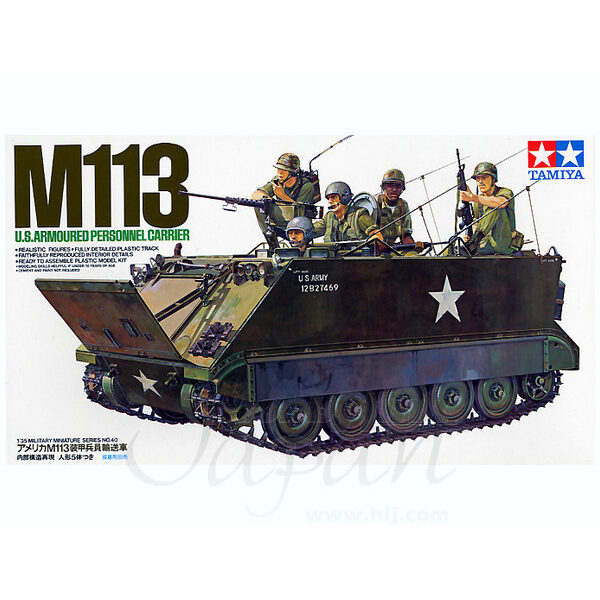 tamiya 35040 M113 US Armoured Personel Carrier Kit en plástico para montar y pintar. Incluye interior detallado y figuras. Escala 1/35