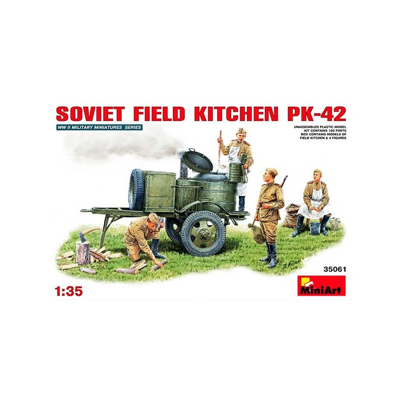 Soviet Field  Kitchen KP-42 Kit en plástico para montar y pintar. Incluye 1 cocina de campaña y 4 figuras de soldados soviéticos. Escala 1/35