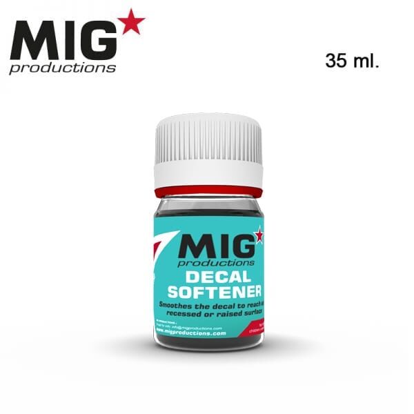 Decal Softener Mig Productions 35ml Liquido especial para ablandar las calcas y adaptarlas a la superficie del modelo.