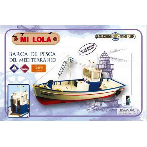 carthagonova model ships 51202 Mi Lola - Barca de pesca del Mediterráneo 1/25 Kit de madera de construcción tradicional. Casco hueco tradicional en madera