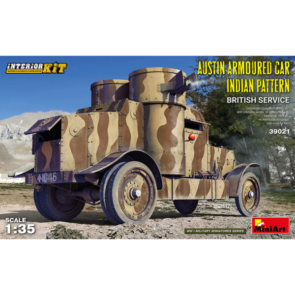 miniart 39021 Austin Armoured Car Indian Pattern Interior Kit British Service WWI Military Miniatures Series Kit en plástico para montar y pintar.