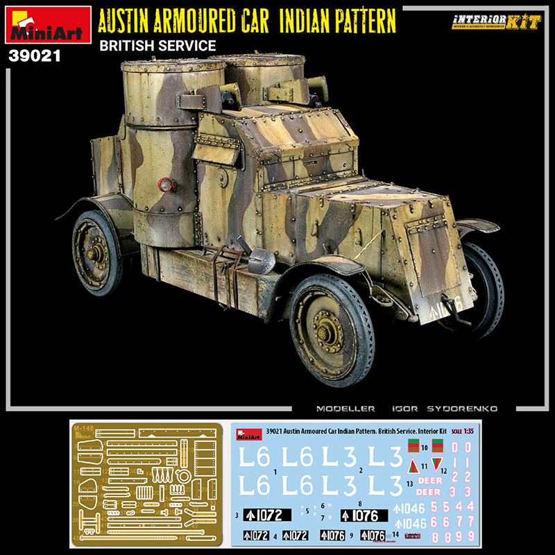 miniart 39021 Austin Armoured Car Indian Pattern Interior Kit British Service WWI Military Miniatures Series Kit en plástico para montar y pintar.