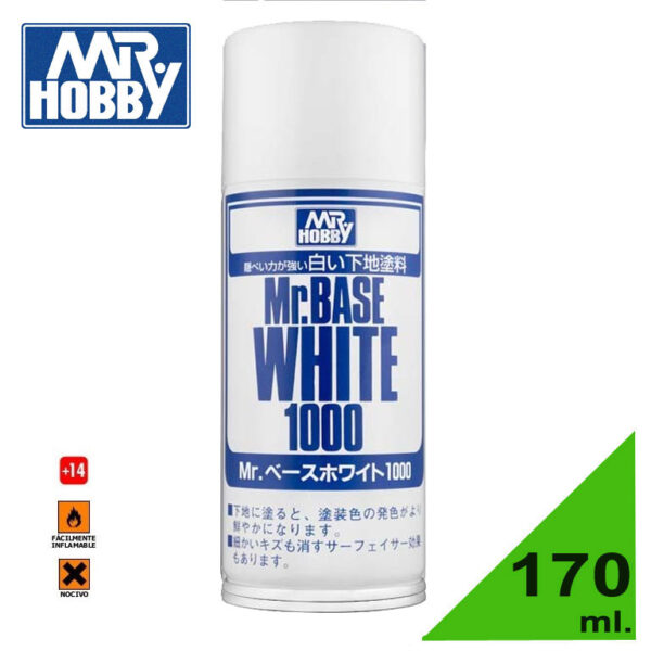 GUNZE B518 MR BASE WHITE 1000 SPRAY - Imprimación blanca (170 ml) Imprimación en spray para plástico y metal de acabado fino.