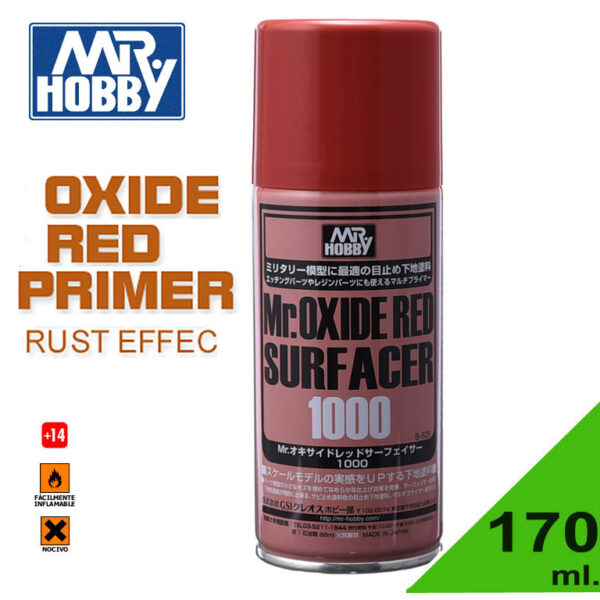 GUNZE B525 MR OXIDE RED SURFACER 1000 SPRAY - Imprimación óxido (170 ml) Imprimación en spray para plástico y metal de acabado fino.